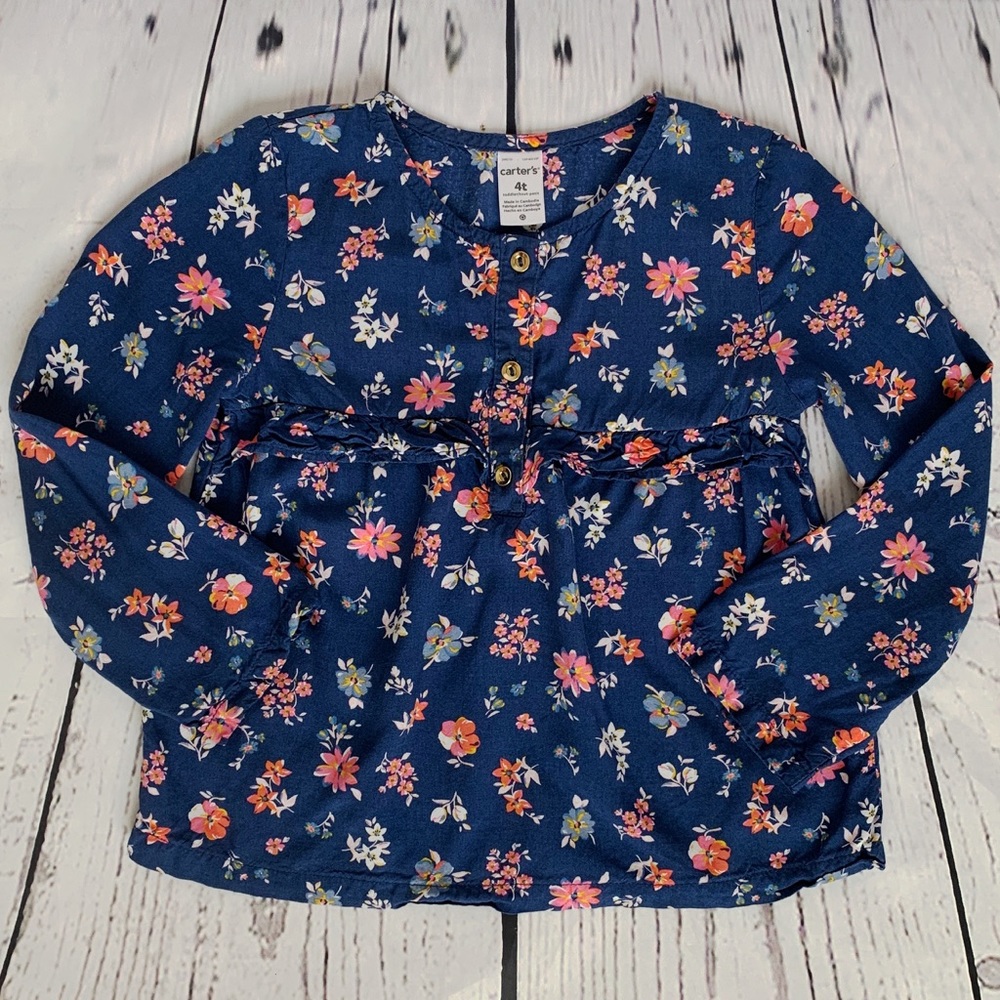 Carter’s Girl’s Blue & Pink Floral Blouse 4T